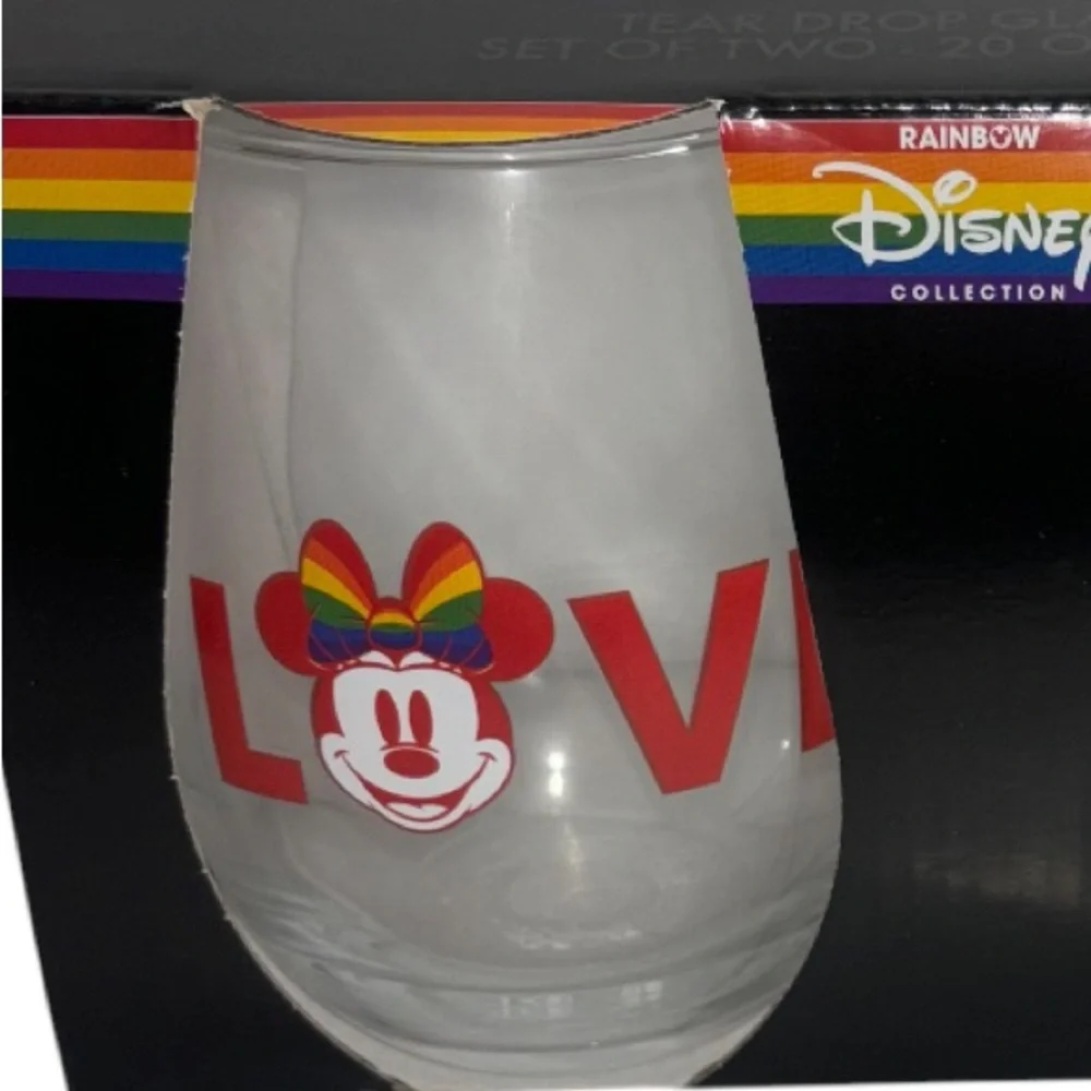 Disney Minnie Mouse Tear Drop 20 oz Glass Tumblers Set of Two Rainbow Collection
